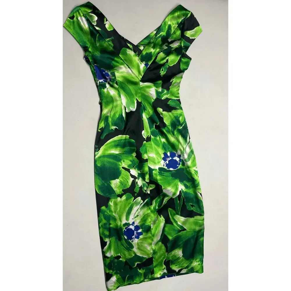 Maggy London Green Floral Knee Length Dress Size 2 - Picture 4 of 6